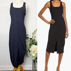 FOURTEENTH PLACE * square neck rib knit body-con midi dress | large | black